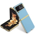 thumbnail image 1 of Compatible with Samsung Galaxy Z Flip 4 Case, Electroplated Bumper PU Leather Luxury Protective Ultra-Thin  Shockproof Glossy Design Back Phone Cover For Samsung Z Flip 4,Blue, 1 of 11