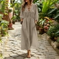 thumbnail image 5 of Gytharion Women's Swing Dresses Round Neck Comfortable Stylish Casual Dresses Three Quarter Sleeve Versatile Midi Dresses with Pockets, 5 of 5