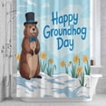 thumbnail image 3 of Happy Groundhog Day Shower Curtain for Bathroom Decor, Cartoon Yellow Floral Blue Sky White Snow Waterproof Fabric Shower Curtain, 36"x72" Set with 12 Hooks, 3 of 9