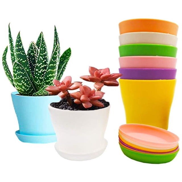 HLONK 8-Pack 4” Plastic Flower Plant Pots Thickened Seedlings Nursery Pots Colorful Flower Plant Container Seed Starting Pots with Pallet (Random Color)