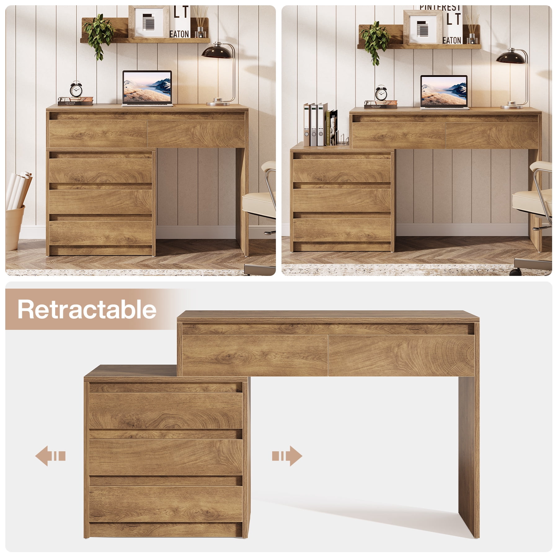 Tribesigns Home Office Computer Desk with 5 Drawers, 63" Executive Desk with 3-Drawer File Cabinet