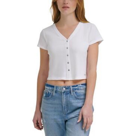 MSRP $50 Calvin Klein Jeans Cotton Crop Top White Size Large
