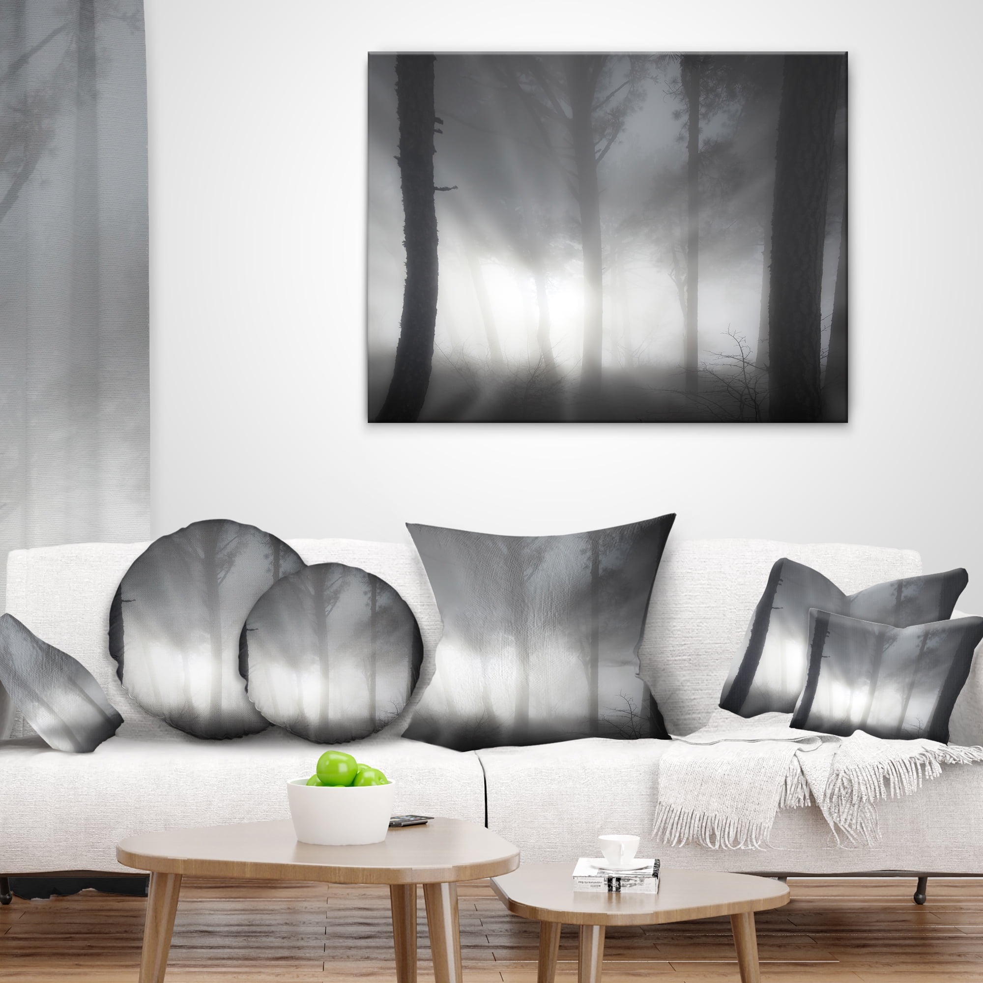 Designart Forest in Heavy Autumn Mist - Landscape Photo Throw Pillow - 18x18