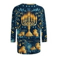 thumbnail image 5 of Hanukkah Pajama Tops for Women Plus Size 3/4 Sleeve Menorah Print T-Shirt,Loose Fit Crewneck Tops for Family, 5 of 5