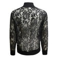 thumbnail image 4 of RYDCOT Men's Sheer Floral Lace Bomber Jackets Long Sleeve See Through Stand up Collar Coats Zip up Outerwear Black, 4 of 6