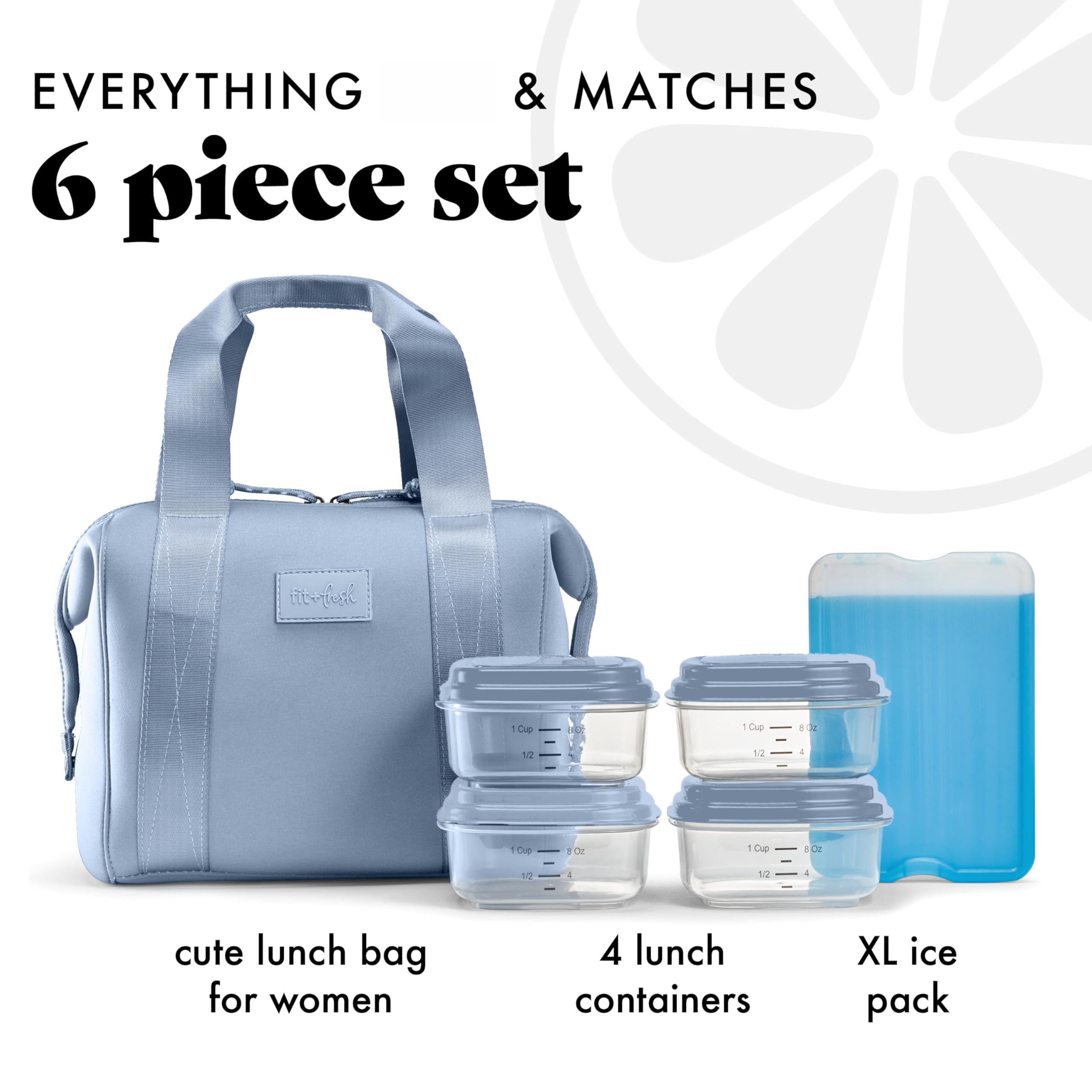 Remi Lunch Bag For Women Work - Neoprene Tote With Containers Ice Pack  Reusable Meal Prep Box Large Capacity Machine Washable Slate