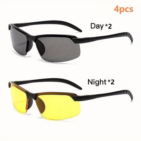 4-Pack Night Driving Glasses with Half-Frame Design and Eyewear Pouches
