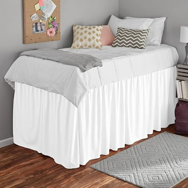BEDDING BEGS College Dorm Bed Skirt, Ruffled Dorm Bed Skirt for Dorm Bed, Twin XL Size, 100% Microfiber, 30" Tailored Drop-White Solid.