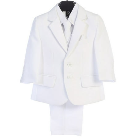 Lito Boys White Jacket Tie Pocket Square Shirt Pant 5 Pc Suit