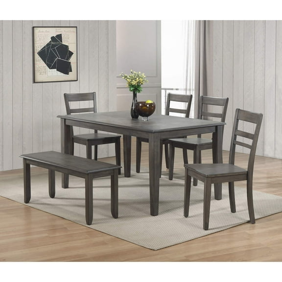 Rectangular Dining Table Set for 6 - 60" Table, 4 Chairs & Bench - Modern Dining Room Furniture