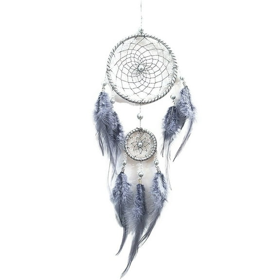 HPZZ Handmade Dream Catcher with Feathers and Beads - Gray Circular Net for Kids Room, Car, and Wall Hanging Decor - Pack of 1