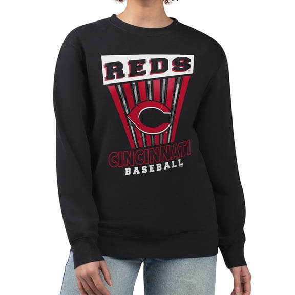 Women's Starter  Black Cincinnati Reds Poster Print Pullover Sweatshirt