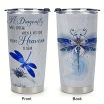 1pc 20oz Memorial Gifts Religious Gifts For Women Dragonfly In Heaven Faith Dragonfly Gifts For Women, Dragonfly Tumbler Cup, Travel Coffee Mug With Lid