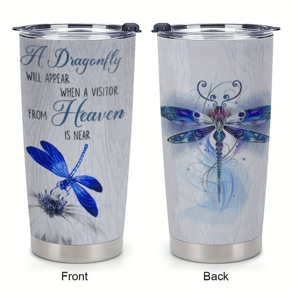 1pc 20oz Memorial Gifts Religious Gifts For Women Dragonfly In Heaven Faith Dragonfly Gifts For Women, Dragonfly Tumbler Cup, Travel Coffee Mug With Lid