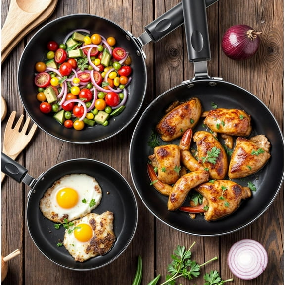 Nonstick Cookware Set with Bakelite Handles, 3 Piece Omelette Pan Skillet Set, PFOA , 8, 9.5 & 11 Inches