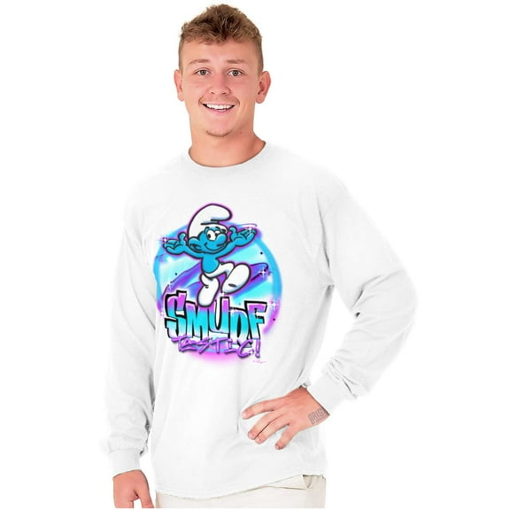 Airbrushed Cartoon Smurf Tastic Unisex Plus Size Long Sleeve Tee Shirt Brisco Brands 2X