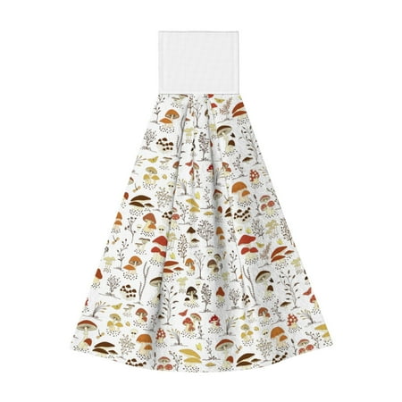 

Qekee Mushrooms And Butterflies Print Hanging Kitchen Towels Coral Velvet Wipe Hand Towel Absorbent Hand Towels Microfiber Tie Towel for Bathroom Kitchen Decor