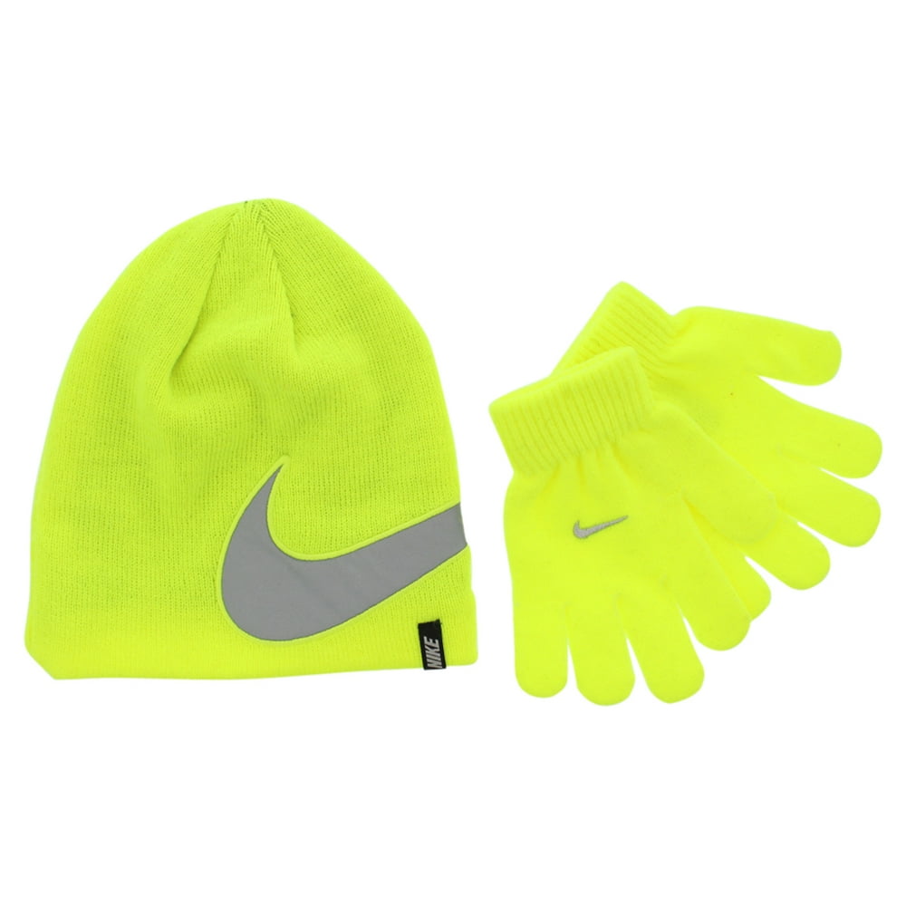 Nike Boys Reflective Hat and Gloves Set Highlighter Yellow Walmart