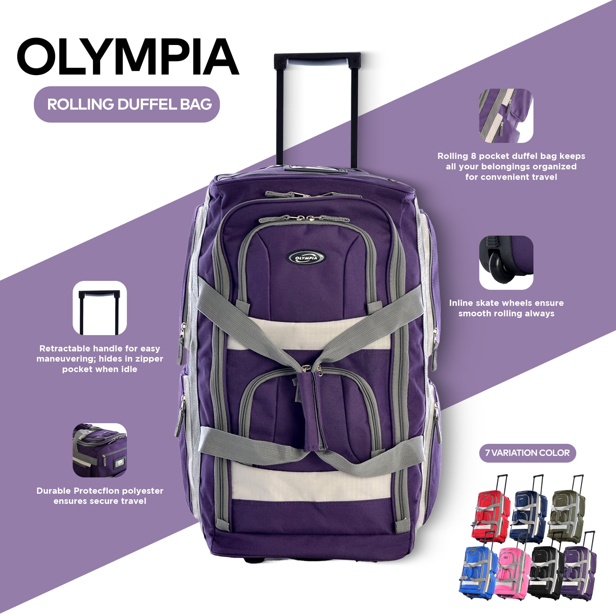 Olympia 29 In Pocket U Shape Rolling Duffel Bag w/ Handle, Dark