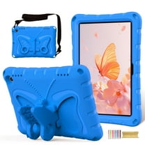 for Amazon Kindle Fire HD8 / HD8 Plus 2024/2022/2020 Case for Kids with 90° Rotatable Folding Butterfly Stand Shoulder Strap Cover Heavy Duty Protection for HD8 / HD8 Plus 2024/2022/2020, Blue