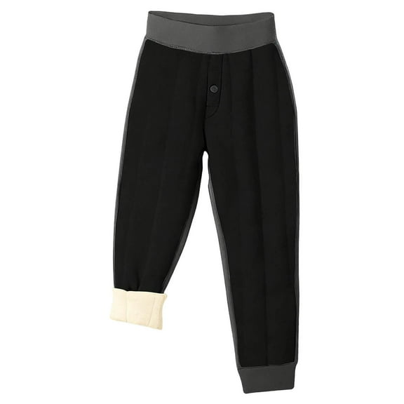 Fleece Lined Wool Pants for Kids Girl Boy Fall Winter Thermal Fuzzy Straight Leg Elastic Waist Plain Long Cuff Leg Pants Leggings Stockings Kid 2025