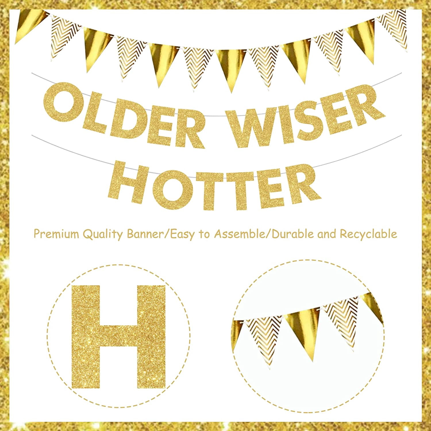 Older Wiser Hotter Folienballons – Geburtstagsbanner Für 30., 40., 50. Geburtstag, Gold, 40 Cm Buchstaben