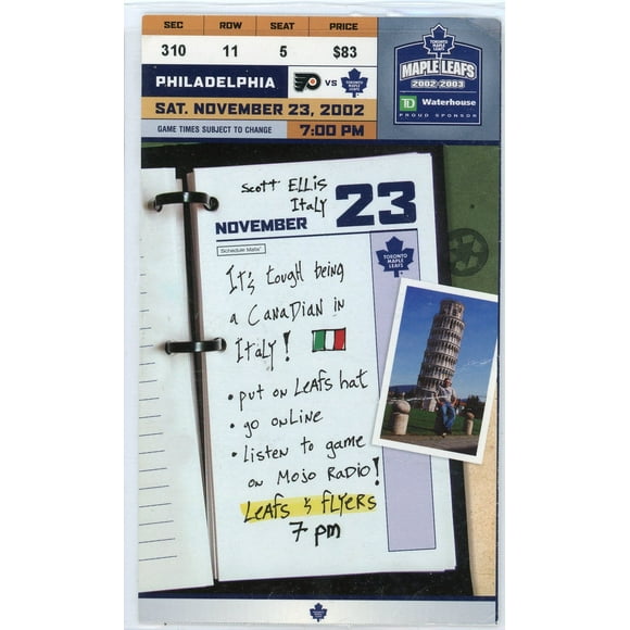 Philadelphia Flyers vs. Toronto Maple Leafs Ticket Stub Air Canada Centre 2002
