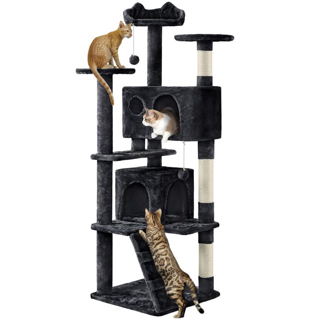 Cat Tree Yaheetech 157 cm con rascadores dobles para condominios, color negro
