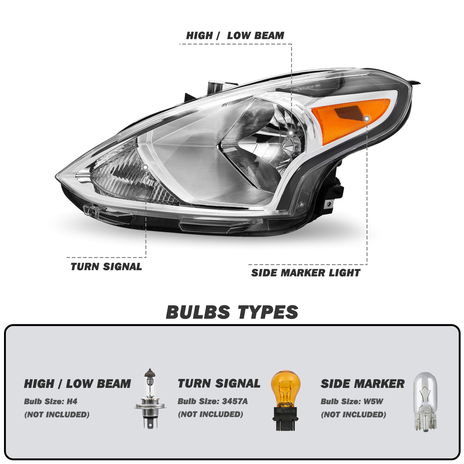 For 2015-2019 Nissan Versa 4DR Halogen Left Driver Headlights Assembly Headlamp
