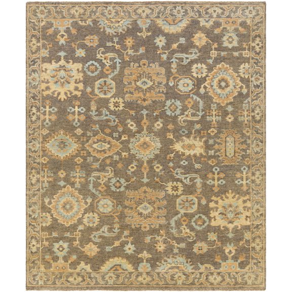 Hauteloom Verity Wool Living Room, Bedroom Area Rug - Floral Border Medallion - Traditional Oriental Oushak - Brown, Beige, Teal - 2' x 3'