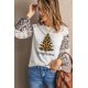 thumbnail image 3 of ABPHQTO Top De Mujer Con Estampado De Árbol De Navidad De Manga Bloque De Color De Leopardo Beige, 3 of 5