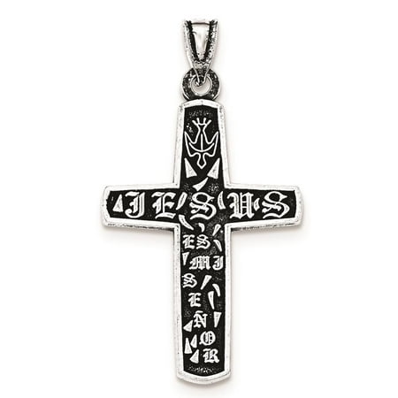 925 Sterling Silver Antiqued Jesus Cross Polished Charm Pendant