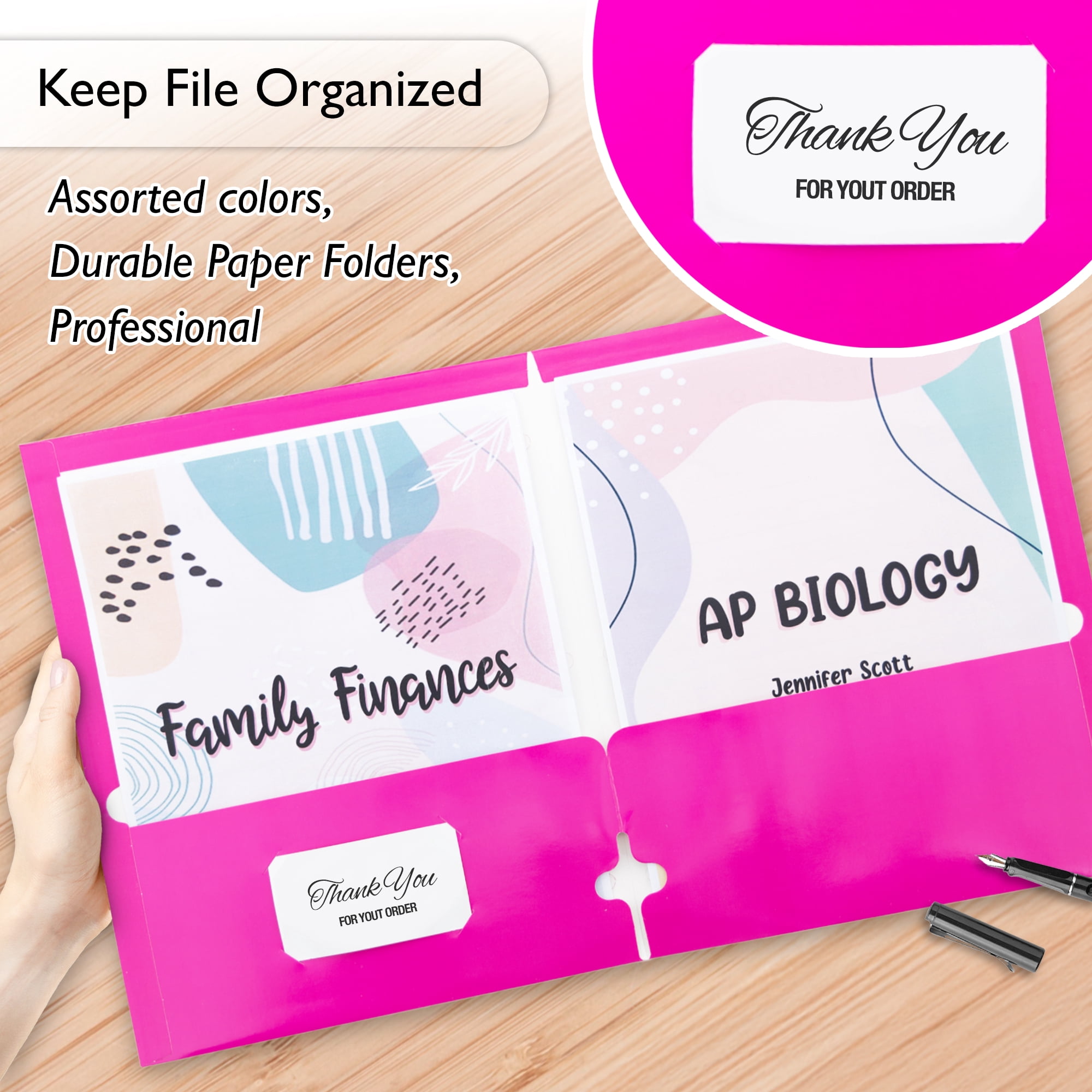BAZIC 2 Pockets Paper Folder, Laminated Portfolio 3 Hole Punched, 48-Pack