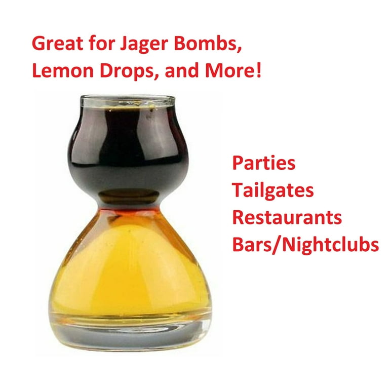 Quaffer Double Bubble Layered Plastic Shot Glasses with Recipe Card,  Barware Drinking Glasses, Jager Bomb Cups, Set of 4 