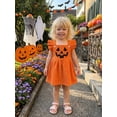 thumbnail image 5 of Loicainy Baby Toddler Girls Halloween Pumpkin Dress 6 12 18 24 Months 2T 3T 4T Casual Buttoned Shoulders Fly Sleeves Dresses for Cute Clothes, 5 of 9