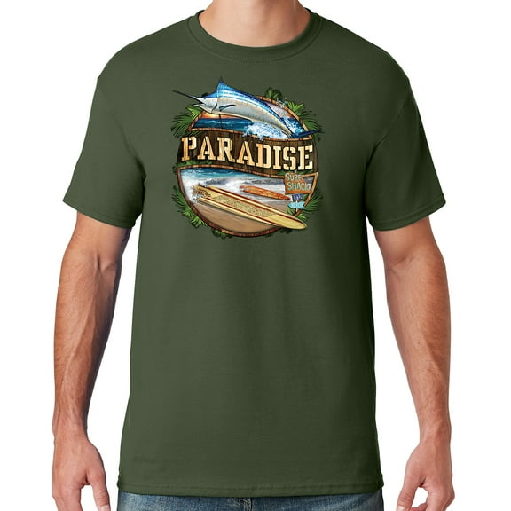 Mens Manu Bay Surf Company PARADISE SURF SHACK MARLIN T-shirt, 3XL Military Green