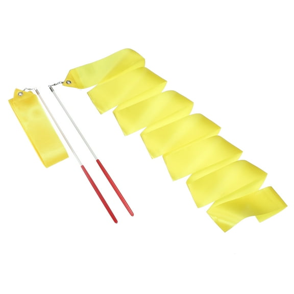 Uxcell 2 Pcs Dance Ribbons, 78.7" Rhythmic Gymnastics Ribbon Streamers Dancer Wand Twirling Dancing Ribbons for Artistic Dancing Gymnastics Training, Light Yellow
