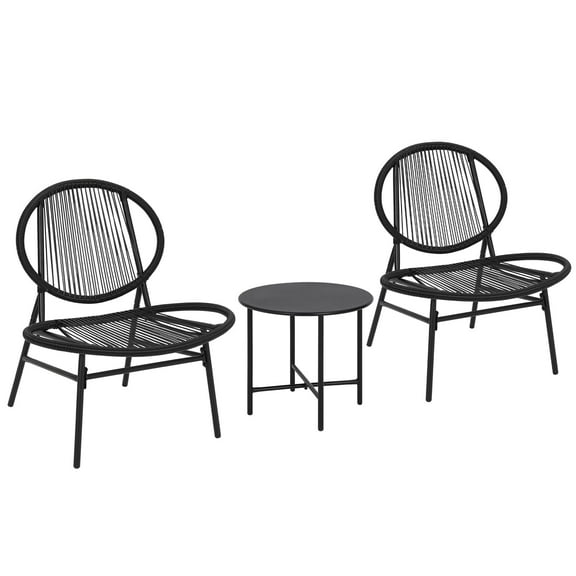 BouPower Acapulco Chair 3 Pcs Set, 2 Rattan Oval Armchair with 1 Side Table, Durable Patio Rattan Chair, Outdoor Wicker Rattan Armchair, Patio Bistro Set, for Backyard Garden Balcony Deck