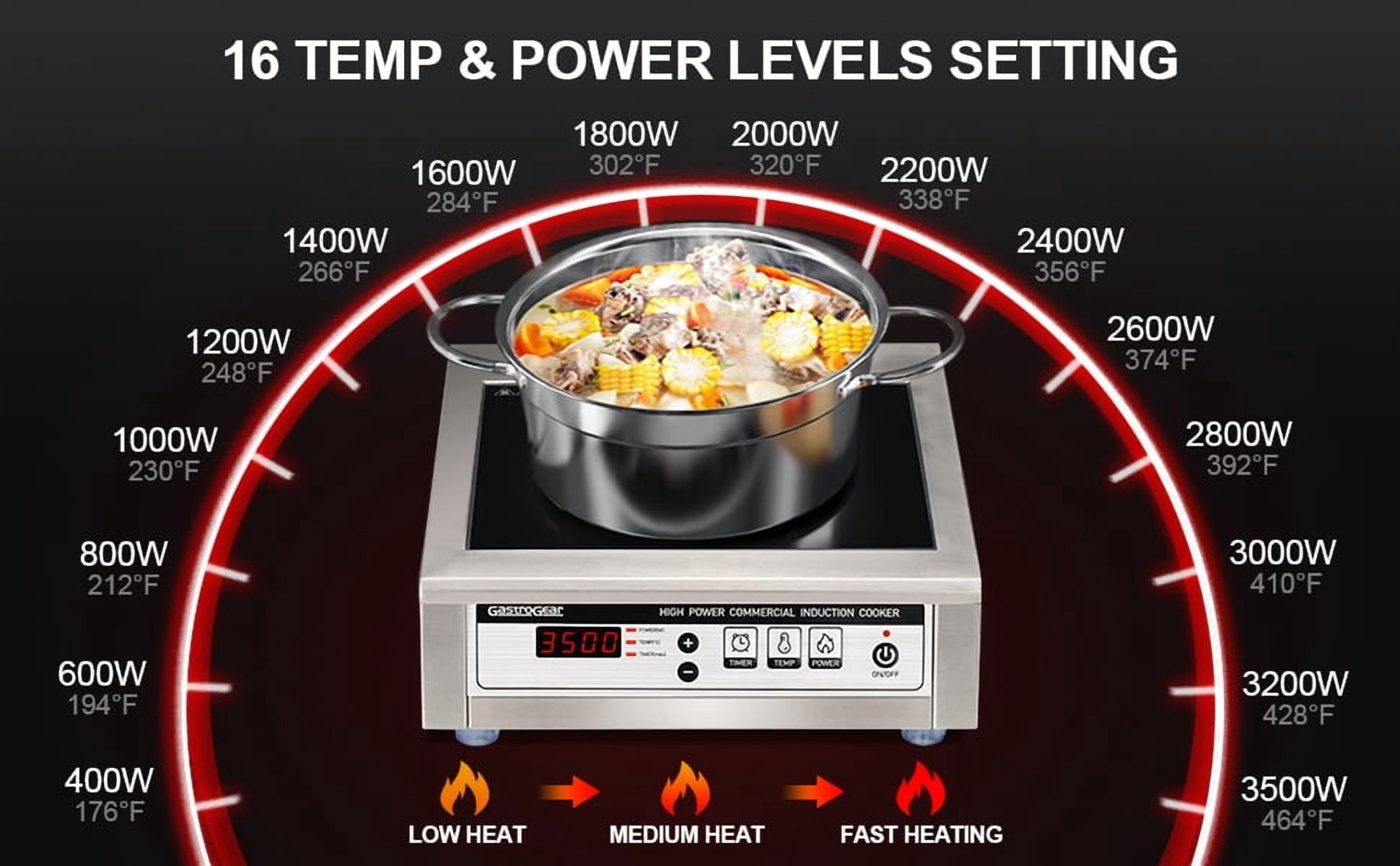 GastroGear 3500W 195V-275V Commercial Induction Cooktop ETL-Certified Professional Range Countertop Burners Hot Plate Electric Stove for Kitchen Restaurant Hotel School