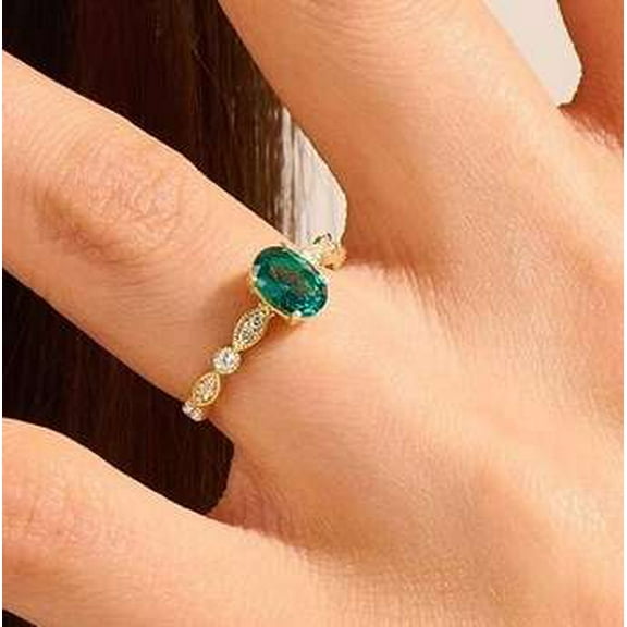 vylahjewellery Green 2 CT Oval Cut Diamond Moissanite Ring 10K White Gold Handmade Wedding Ring for Her