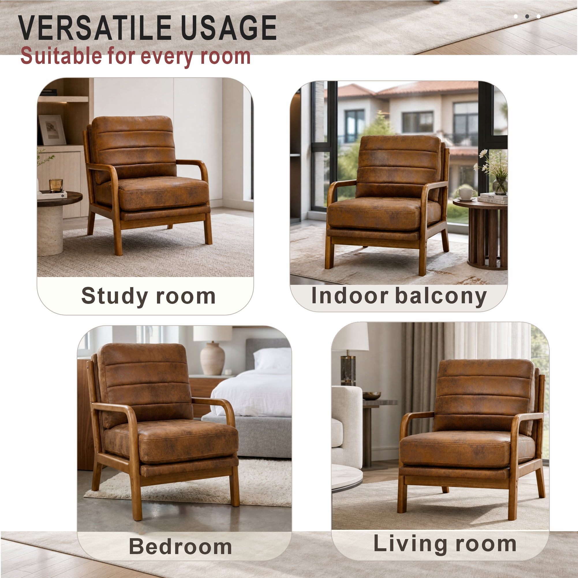 Foil Fabric Accent Chair with Solid Wood Frame, Modern Lounge Chair and Curved Armrest Reading Chair for Living Room Bedroom, Light Brown