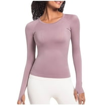 YUGYXL Long Sleeve Workout Tops for Women Slim Fit Crew Neck T-Shirt Basic Casual Solid Quick Dry Sports Yoga Gym Shirts Pink M