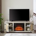 thumbnail image 5 of HQZX Farmhouse Storage TV Cabinet with 23"L Electric Fireplace, Natural Rattan Doors, for TVs up to 70", 5 of 11