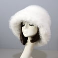 thumbnail image 2 of BWASD Womens Winter Faux Fur Bucket Hats Fuzzy Warm Trimmed Faux Mink Mongolian Cap Plush Wide Brimmed Fisherman Hat Fashion Korean Style Winter White, 2 of 6