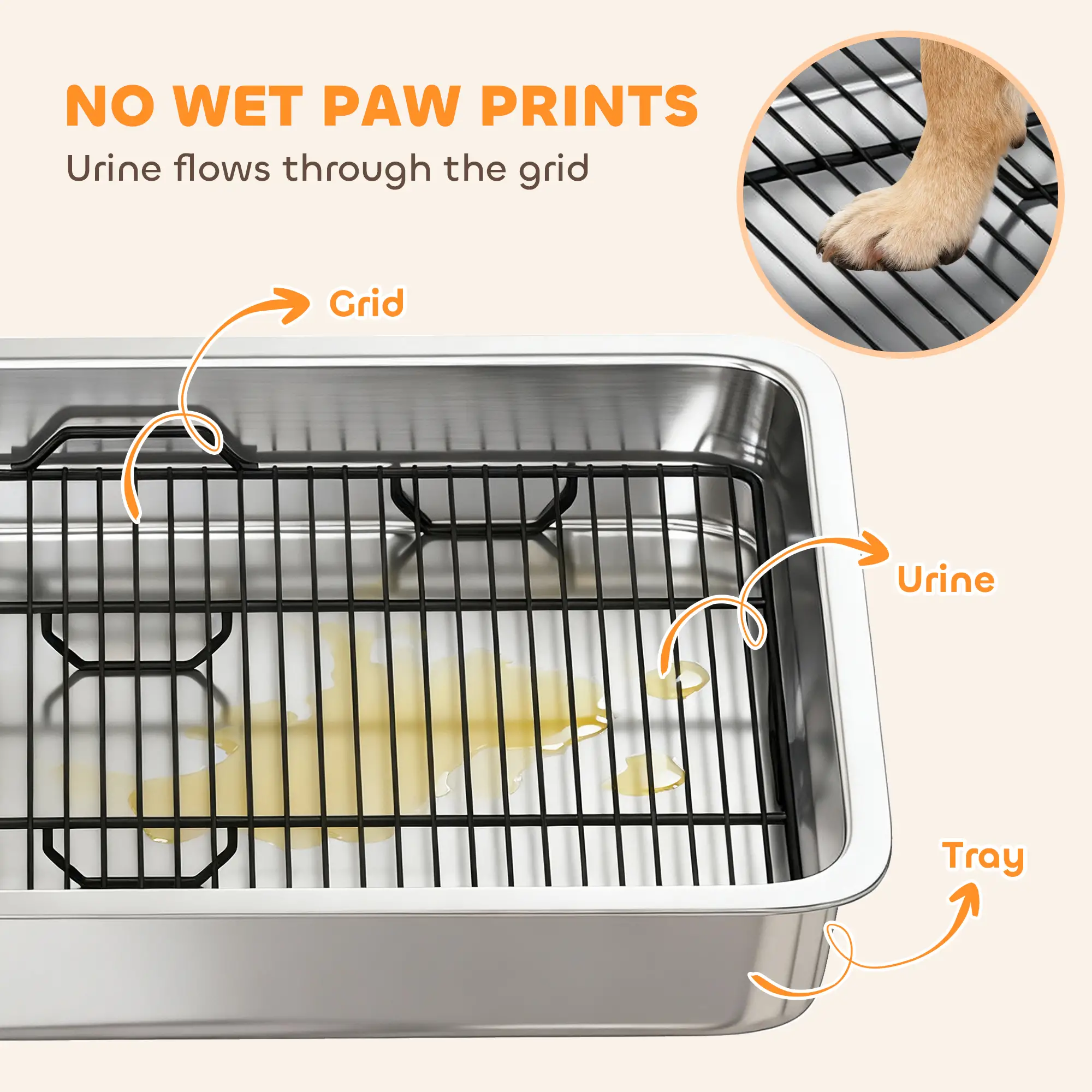 Silver Heavy-Duty Stainless Steel Dog Potty Tray, Elevated Grate Pet Toilet with Removable Tray, Indoor Outdoor Potty Solution for Small Medium Dogs