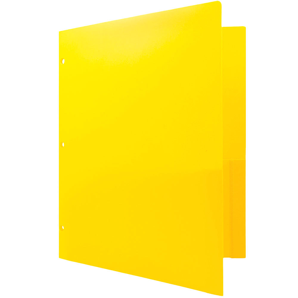 JAM Paper Plastic Two Pocket 3 Hole Punched Presentation School Folder, Yellow, 108/pack