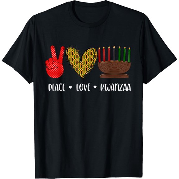 Peace Love Kwanzaa Pajamas African Happy Kwanzaa Matching T-ShirtMen and women, Black T-shirt, size: Extra large