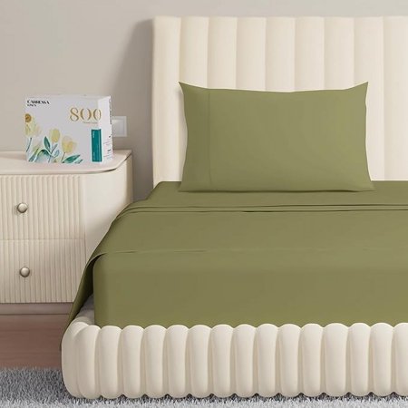 100% Egyptian Cotton King Bed Sheets - 800 Thread Count 4 PC Herb Green King Size Sheet Set, Sateen Weave Luxury Hotel Sheets, Cooling Bedsheet, 16" Deep Pocket (Fits Upto 18" Mattress)