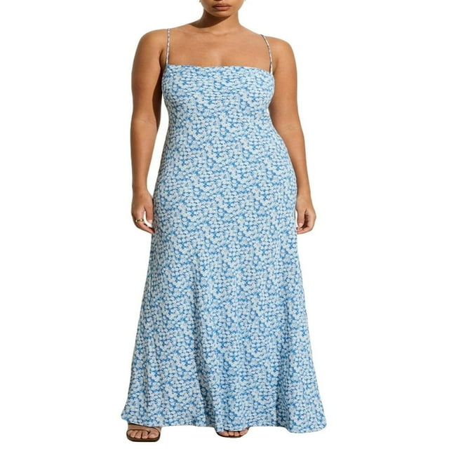 Floral Summer Long Cocktail Dress for Women with Sleeveless and Backless Design