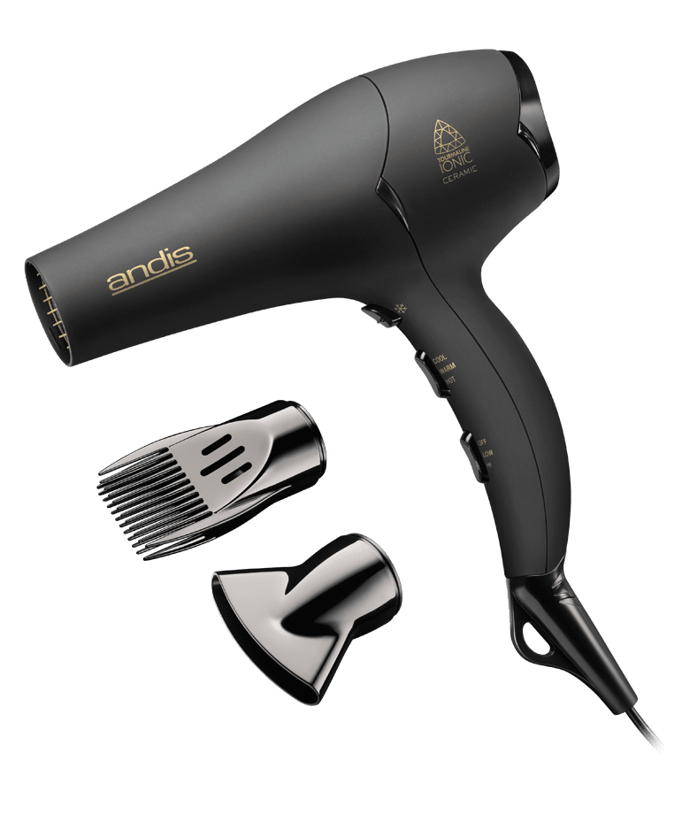 Andis Pro Dry Soft Grip Tourmaline & Ceramic Hair Dryer with Pick and  Concentrator, 1875 Watts, Black 